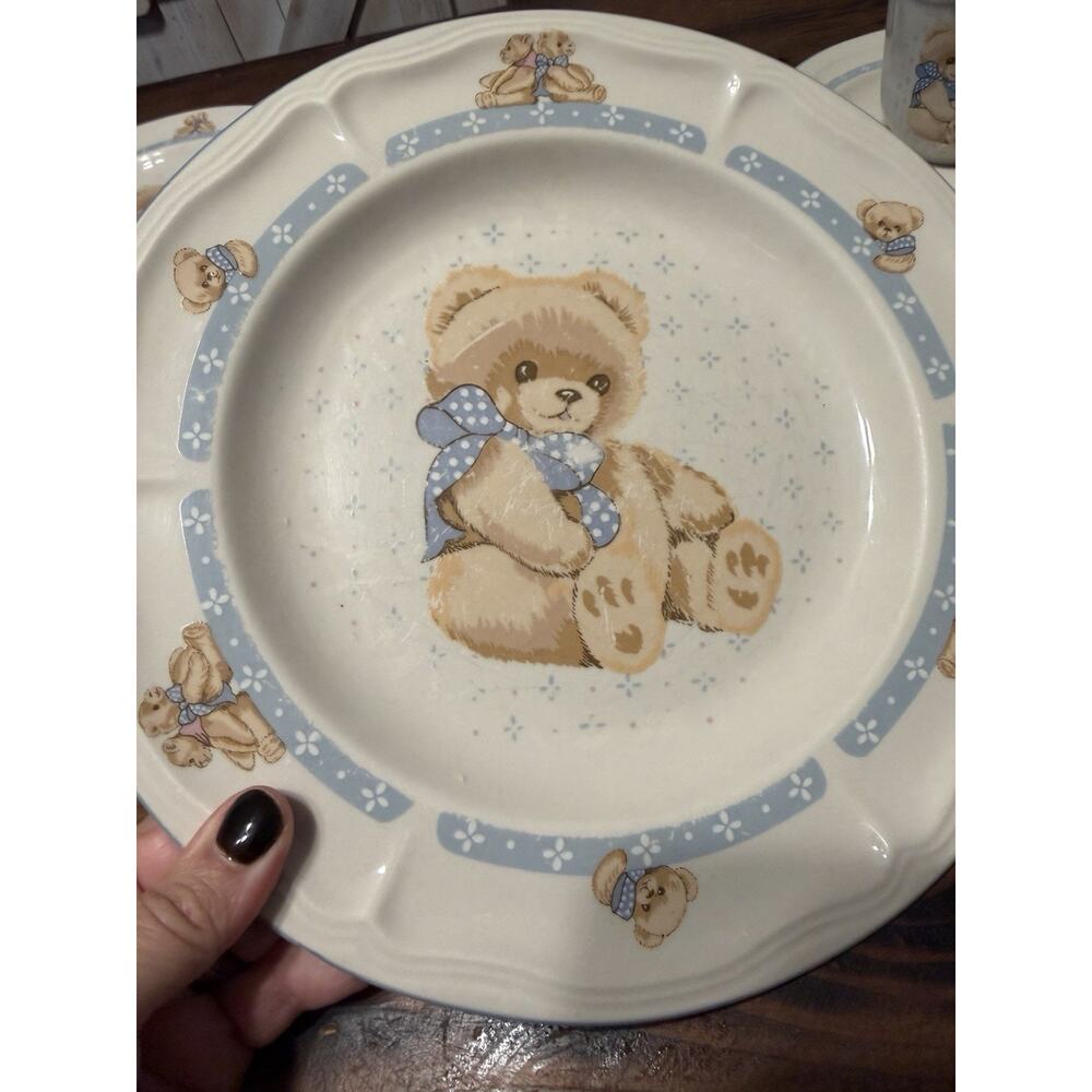Tienshan Stoneware Country Bear Dinner &salad plates, cups & saucers set of 2 ea - Picture 2 of 16